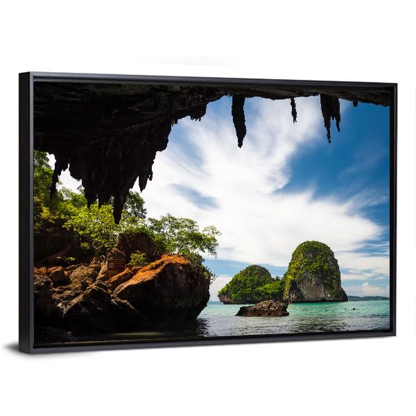 Phra Nang Cave Beach Canvas Wall Art-1 Piece-Floating Frame-24" x 16"-Tiaracle