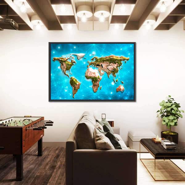 Physical World Map Illustration Canvas Wall Art-3 Horizontal-Gallery Wrap-25" x 16"-Tiaracle