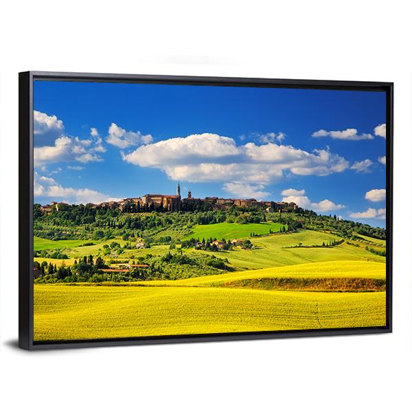 Pienza Italian Medieval Village In Summer Canvas Wall Art-3 Horizontal-Gallery Wrap-25" x 16"-Tiaracle