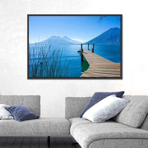 Pier At San Marcos La Laguna Canvas Wall Art-3 Horizontal-Gallery Wrap-25" x 16"-Tiaracle
