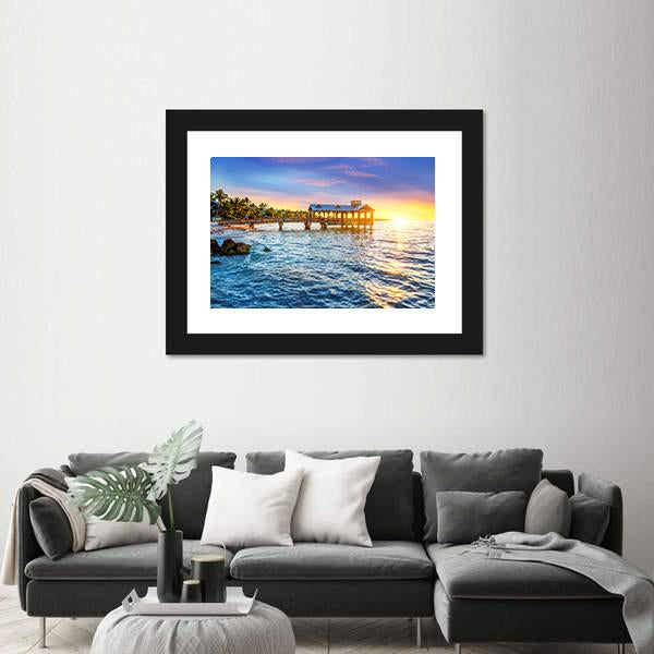 Pier At The Beach In Key West Florida USA Canvas Wall Art-3 Horizontal-Gallery Wrap-25" x 16"-Tiaracle