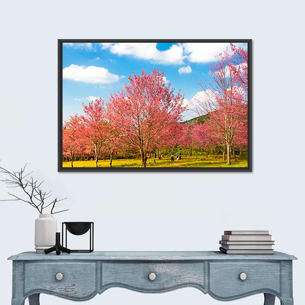 Pink Cherry Blossom Flower Canvas Wall Art-1 Piece-Floating Frame-24" x 16"-Tiaracle