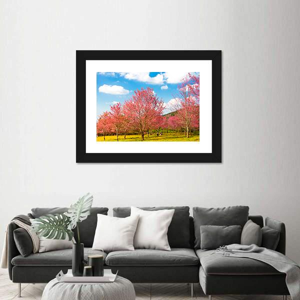 Pink Cherry Blossom Flower Canvas Wall Art-3 Horizontal-Gallery Wrap-25" x 16"-Tiaracle