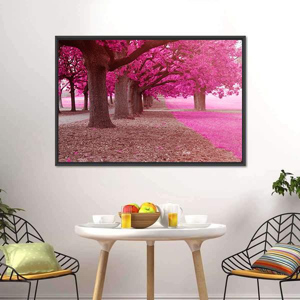 Pink Trees Park Canvas Wall Art-1 Piece-Floating Frame-24" x 16"-Tiaracle