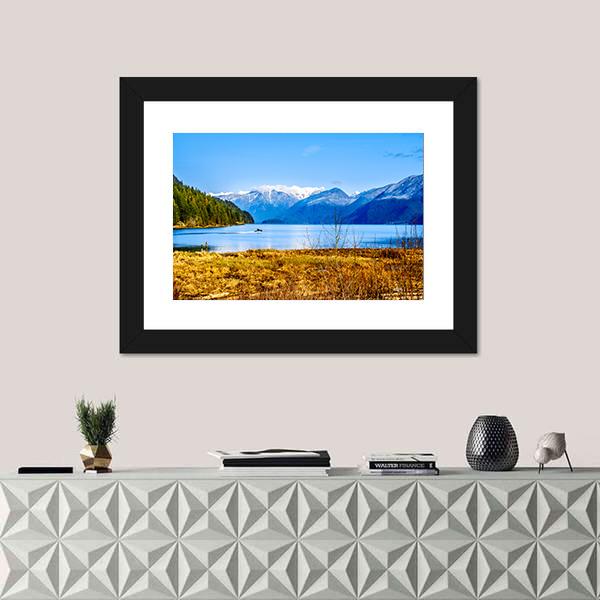 Pitt Lake With The Snow Capped Peaks Of The Golden Ears Canvas Wall Art-1 Piece-Framed Print-30" x 20"-Tiaracle