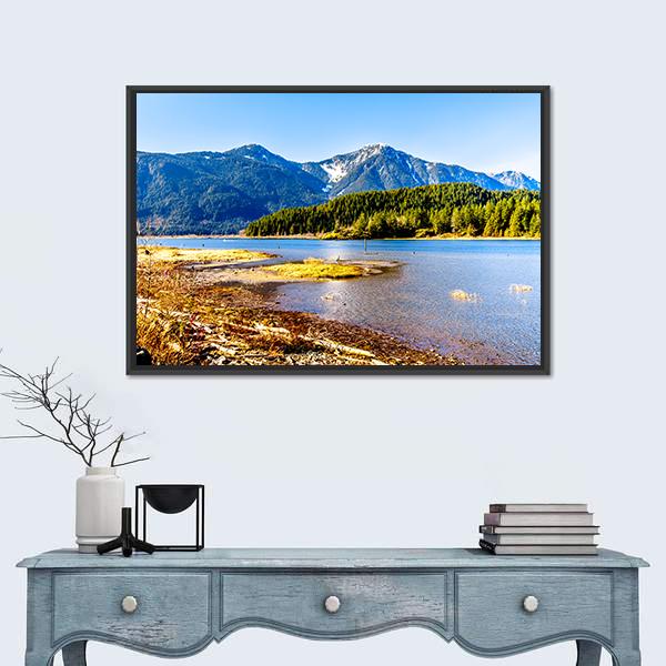 Pitt Lake With Tingle Peak Canvas Wall Art-1 Piece-Floating Frame-24" x 16"-Tiaracle
