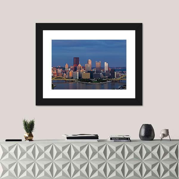 Pittsburgh Skyline Panorama Canvas Wall Art-1 Piece-Framed Print-20" x 16"-Tiaracle