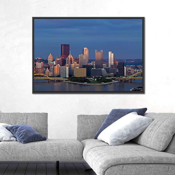 Pittsburgh Skyline Panorama Canvas Wall Art-3 Horizontal-Gallery Wrap-25" x 16"-Tiaracle