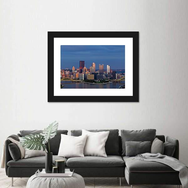 Pittsburgh Skyline Panorama Canvas Wall Art-3 Horizontal-Gallery Wrap-25" x 16"-Tiaracle