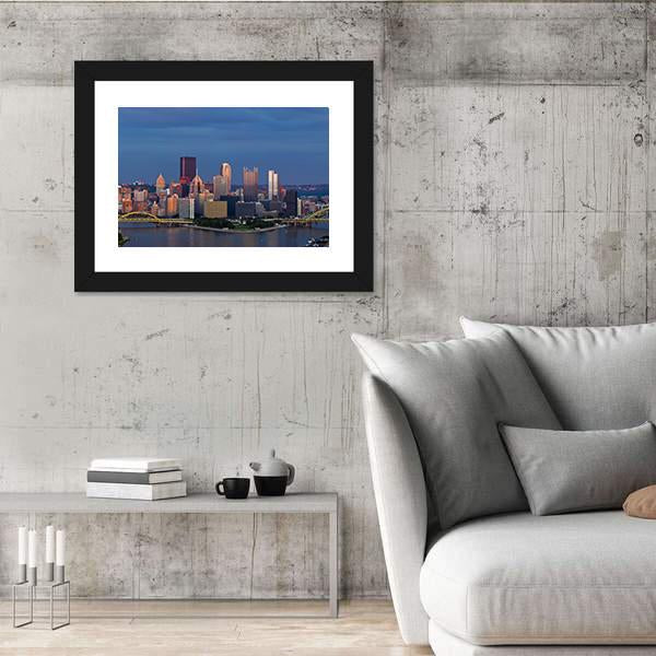 Pittsburgh Skyline Panorama Canvas Wall Art-3 Horizontal-Gallery Wrap-25" x 16"-Tiaracle