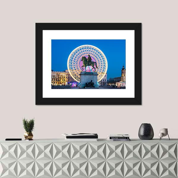Place Bellecour Statue Of King Louis Canvas Wall Art-1 Piece-Framed Print-20" x 16"-Tiaracle