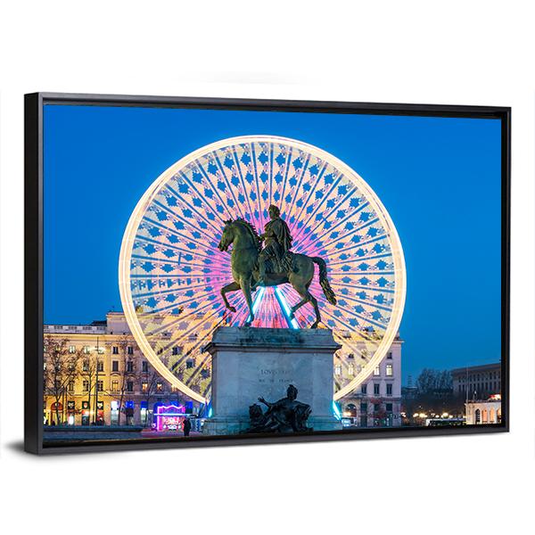 Place Bellecour Statue Of King Louis Canvas Wall Art-3 Horizontal-Gallery Wrap-25" x 16"-Tiaracle