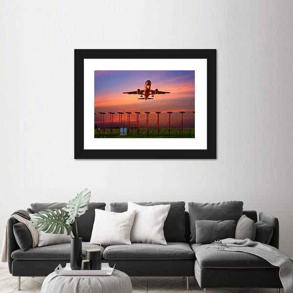 Plane Fly Up Over Take-Off Runway Canvas Wall Art-5 Horizontal-Gallery Wrap-22" x 12"-Tiaracle