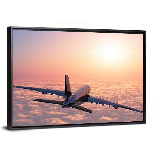 Plane Flying Above The Clouds Canvas Wall Art-5 Horizontal-Gallery Wrap-22" x 12"-Tiaracle