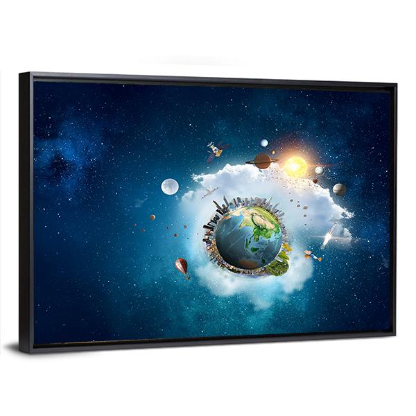 Planets With Unique Universe Canvas Wall Art-5 Horizontal-Gallery Wrap-22" x 12"-Tiaracle