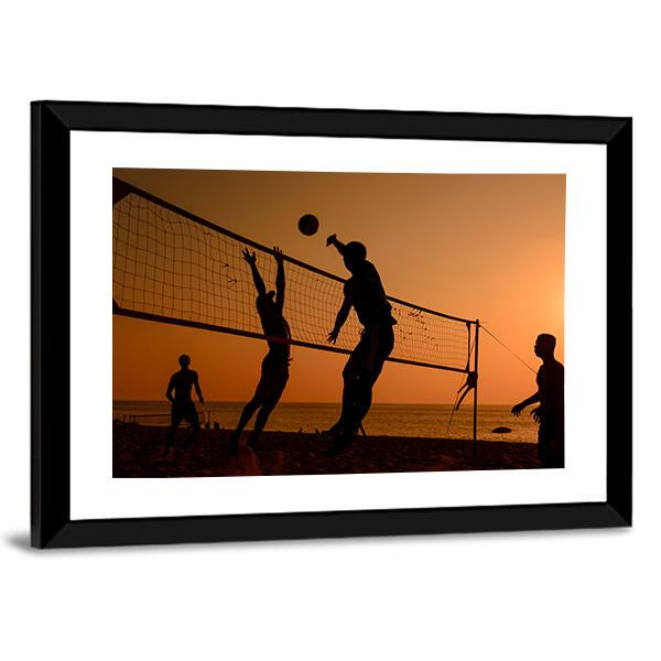 Players Playing Volley Ball At Beach Canvas Wall Art-5 Horizontal-Gallery Wrap-22" x 12"-Tiaracle