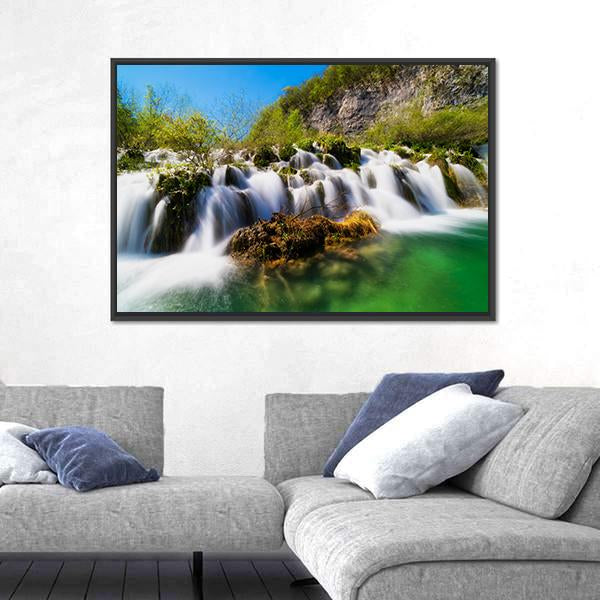 Plitvice Lakes With Waterfall Canvas Wall Art-5 Horizontal-Gallery Wrap-22" x 12"-Tiaracle