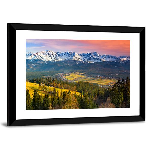 Polish Mountains Tatry At Sunset Canvas Wall Art-3 Horizontal-Gallery Wrap-25" x 16"-Tiaracle