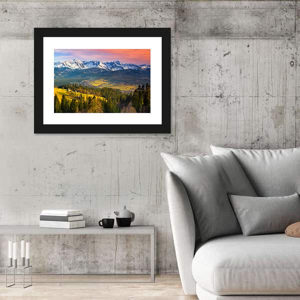 Polish Mountains Tatry At Sunset Canvas Wall Art-3 Horizontal-Gallery Wrap-25" x 16"-Tiaracle