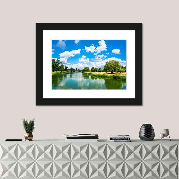 Pond In Hampton Court Park In South London Canvas Wall Art-1 Piece-Framed Print-20" x 16"-Tiaracle