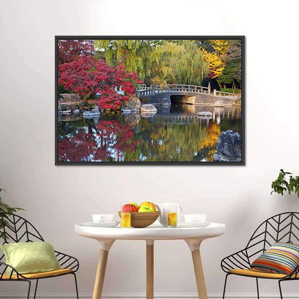 Pond & Trees Japan Canvas Wall Art-1 Piece-Floating Frame-24" x 16"-Tiaracle