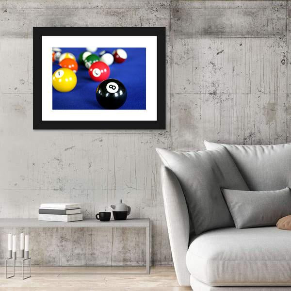 Pool Balls On Blue Pool Table Canvas Wall Art-5 Horizontal-Gallery Wrap-22" x 12"-Tiaracle