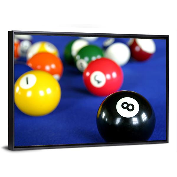 Pool Balls On Blue Pool Table Canvas Wall Art-5 Horizontal-Gallery Wrap-22" x 12"-Tiaracle