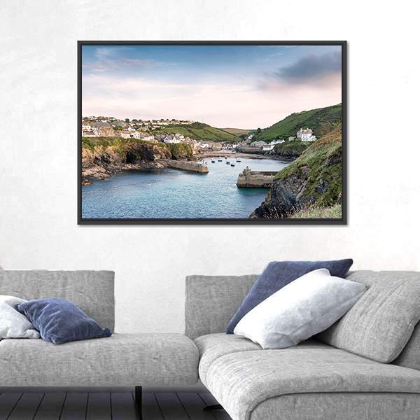 Port Isaac On The North Coast Of Cornwall Canvas Wall Art-1 Piece-Floating Frame-24" x 16"-Tiaracle