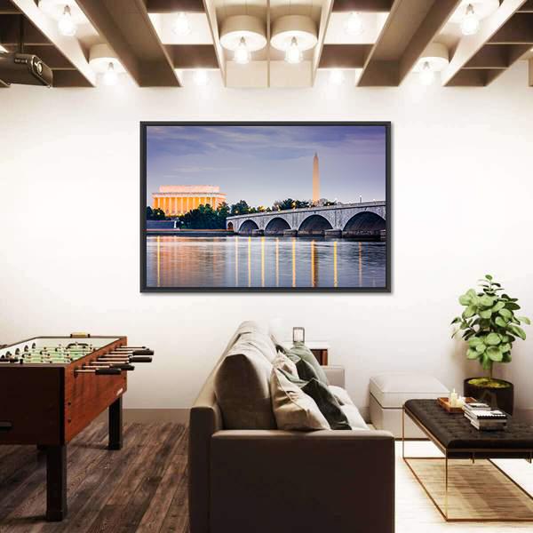Potomac River With Lincoln Memorial Canvas Wall Art-5 Horizontal-Gallery Wrap-22" x 12"-Tiaracle