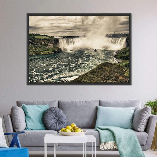 Power Of Niagara Waterfalls Canvas Wall Art-5 Horizontal-Gallery Wrap-22" x 12"-Tiaracle