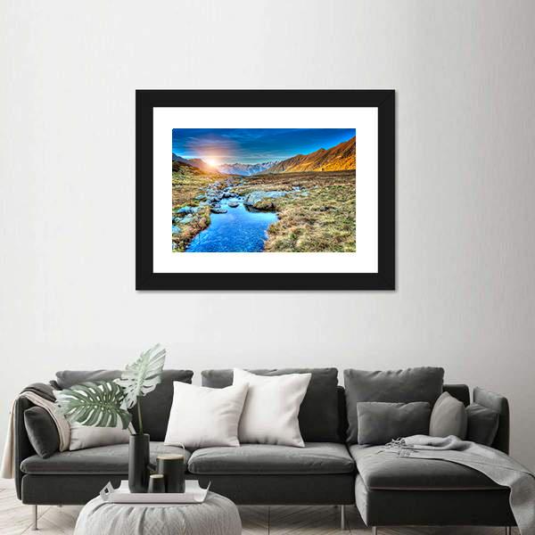 Prairie Sunset In Mountain Canvas Wall Art-5 Horizontal-Gallery Wrap-22" x 12"-Tiaracle