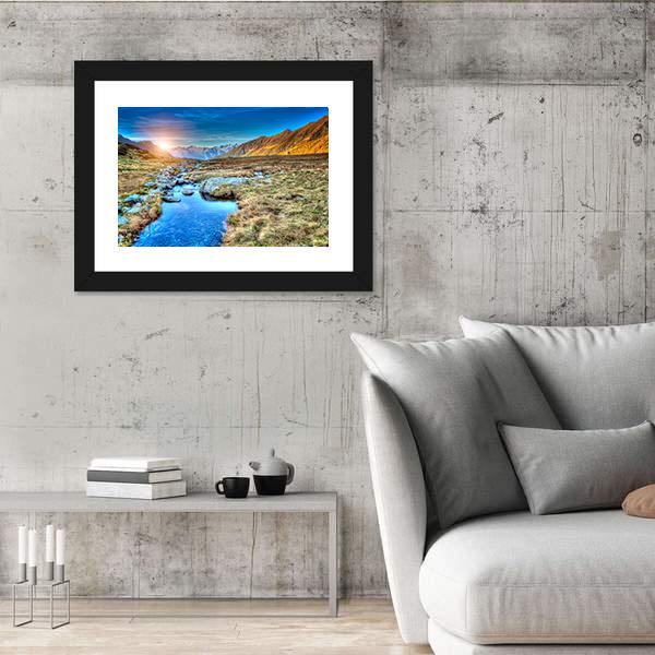 Prairie Sunset In Mountain Canvas Wall Art-5 Horizontal-Gallery Wrap-22" x 12"-Tiaracle