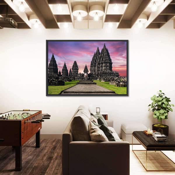 Prambanan Temple Against Sunrise Sky Canvas Wall Art-5 Horizontal-Gallery Wrap-22" x 12"-Tiaracle