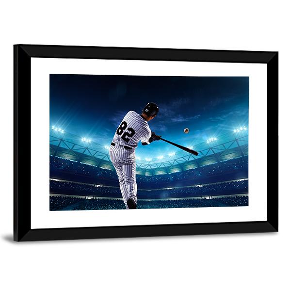 Professional Baseball Players On The Grand Arena In Night Canvas Wall Art-5 Horizontal-Gallery Wrap-22" x 12"-Tiaracle