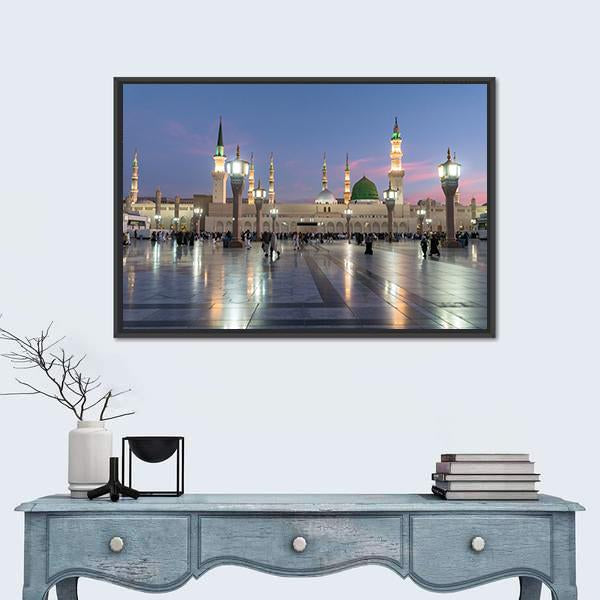 Prophet's Mosque Medina Canvas Wall Art-1 Piece-Floating Frame-24" x 16"-Tiaracle