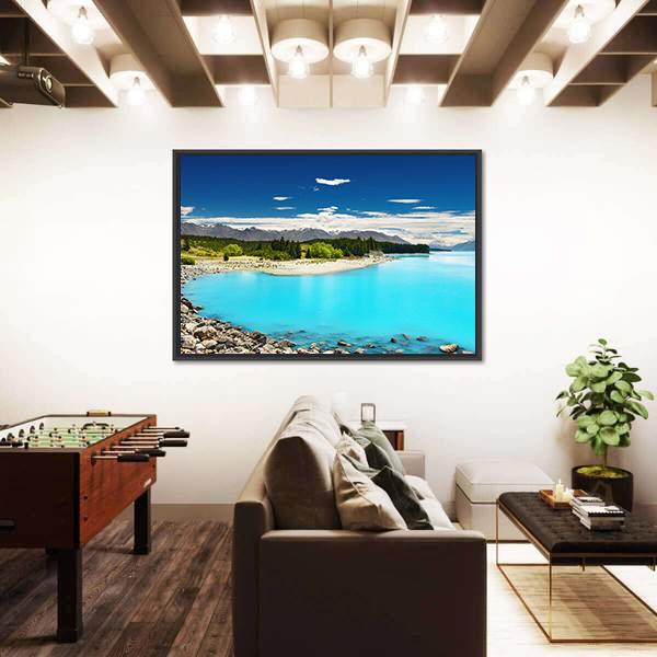 Pukaki Lake In New Zealand Canvas Wall Art-5 Horizontal-Gallery Wrap-22" x 12"-Tiaracle