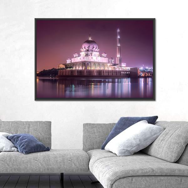 Putra Mosque With Night Lighting Canvas Wall Art-3 Horizontal-Gallery Wrap-25" x 16"-Tiaracle