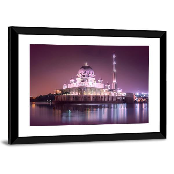 Putra Mosque With Night Lighting Canvas Wall Art-5 Horizontal-Gallery Wrap-22" x 12"-Tiaracle