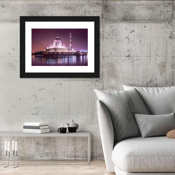 Putra Mosque With Night Lighting Canvas Wall Art-3 Horizontal-Gallery Wrap-25" x 16"-Tiaracle