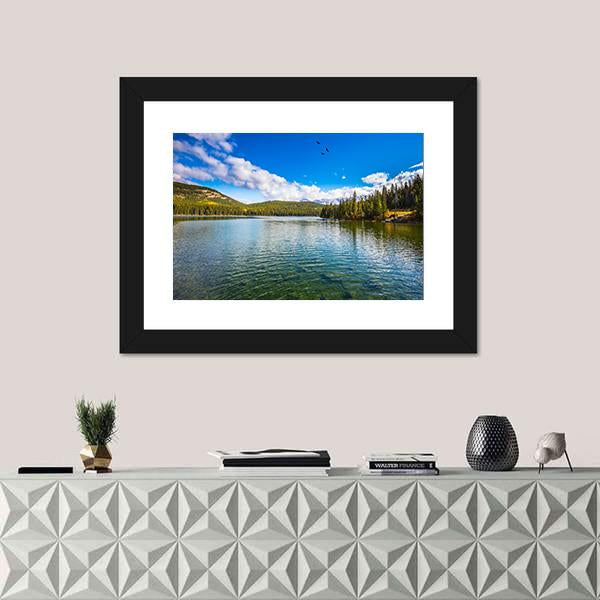Pyramid Lake In Canada Canvas Wall Art-1 Piece-Framed Print-20" x 16"-Tiaracle