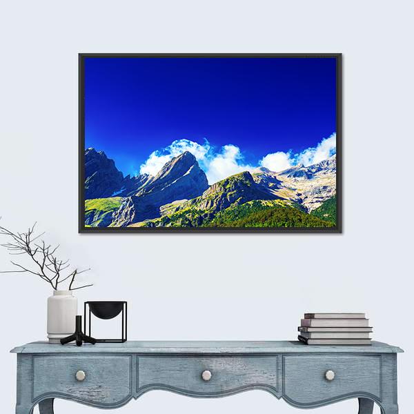 Pyrenees Mountains In Summer Panorama Canvas Wall Art-1 Piece-Floating Frame-24" x 16"-Tiaracle