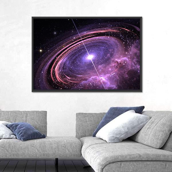 Quasar Surrounded By An Orbiting Accretion Disk Of Gas Canvas Wall Art-5 Horizontal-Gallery Wrap-22" x 12"-Tiaracle