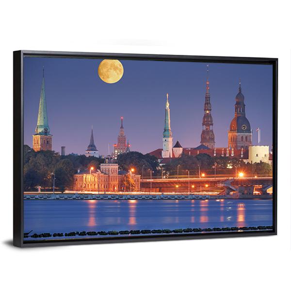Quay Of Daugava River In Riga Canvas Wall Art-5 Horizontal-Gallery Wrap-22" x 12"-Tiaracle