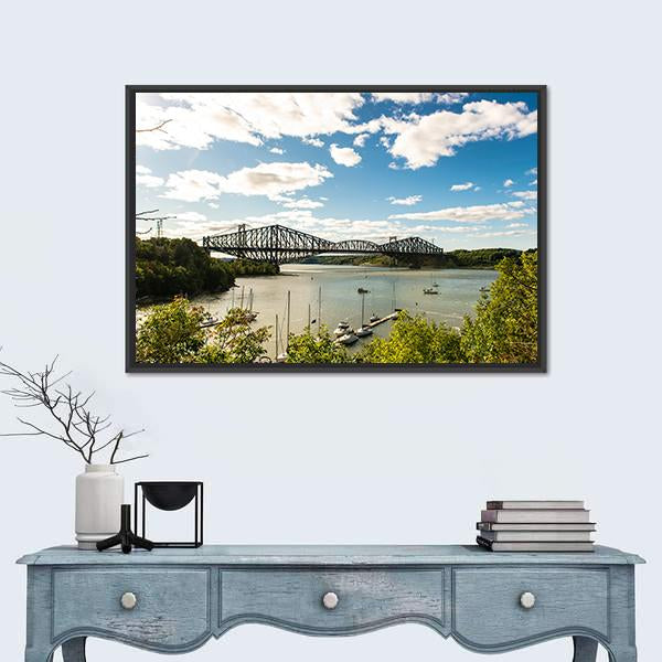 Quebec City Bridge In Canada Canvas Wall Art-1 Piece-Floating Frame-24" x 16"-Tiaracle