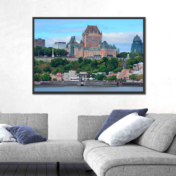 Quebec City Skyline Over River Canvas Wall Art-5 Horizontal-Gallery Wrap-22" x 12"-Tiaracle
