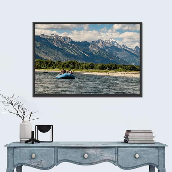 Rafting The Snake River In Wyoming Canvas Wall Art-1 Piece-Floating Frame-24" x 16"-Tiaracle