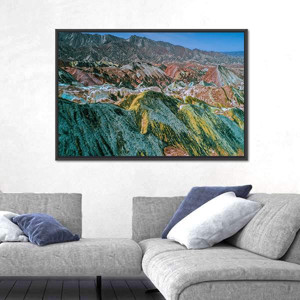 Rainbow Mountains With Amazing Pattern In Zhangye Canvas Wall Art-3 Horizontal-Gallery Wrap-25" x 16"-Tiaracle