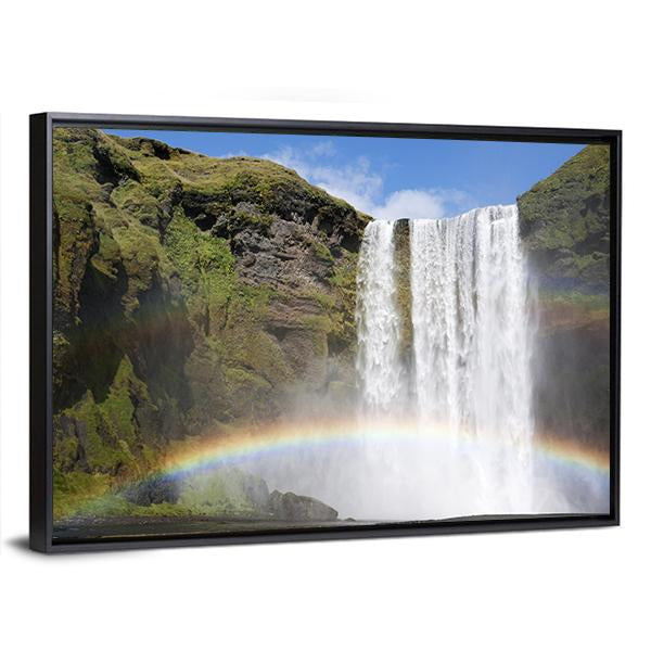 Rainbow Waterfall Of Skogafoss Canvas Wall Art-5 Horizontal-Gallery Wrap-22" x 12"-Tiaracle