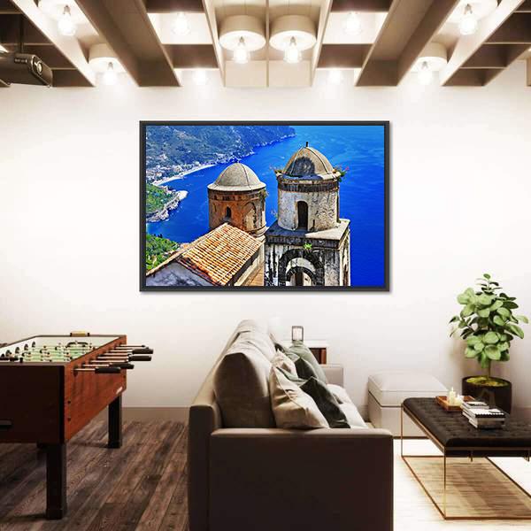 Ravello Village On Amalfi Coast In Italy Canvas Wall Art-1 Piece-Floating Frame-36" x 24"-Tiaracle