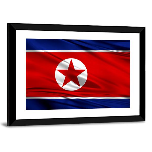Realistic Flag Of North Korea Canvas Wall Art-1 Piece-Framed Print-20" x 16"-Tiaracle